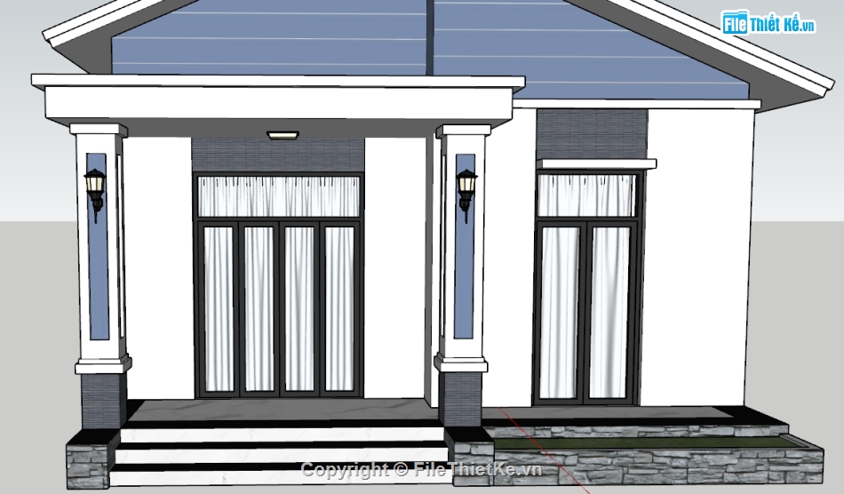 file sketchup biệt thự 1 tầng,sketchup biệt thự 1 tầng,file su biệt thự 1 tầng,Biệt thự 1 tầng 7.6x14m,Sketchup biệt thự 1 tầng