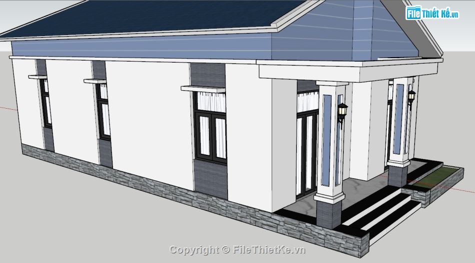 file sketchup biệt thự 1 tầng,sketchup biệt thự 1 tầng,file su biệt thự 1 tầng,Biệt thự 1 tầng 7.6x14m,Sketchup biệt thự 1 tầng