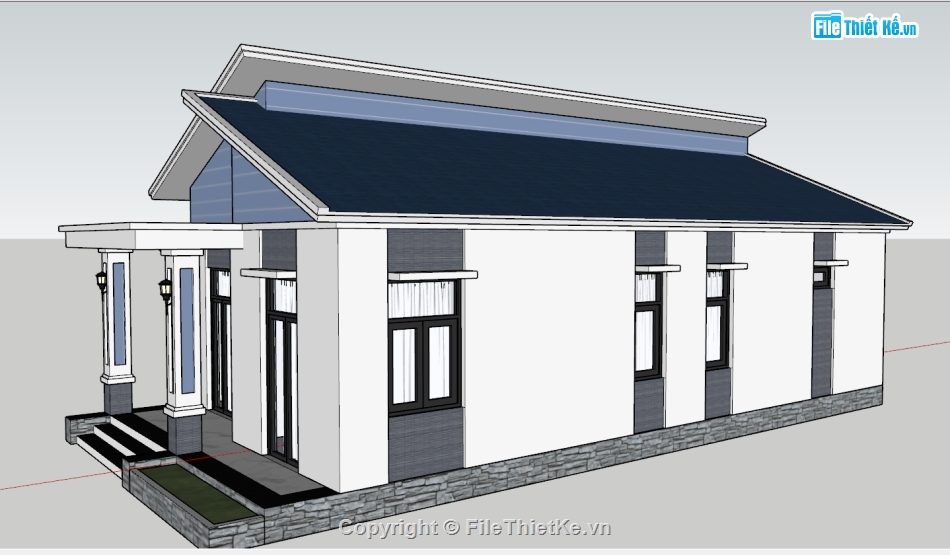 file sketchup biệt thự 1 tầng,sketchup biệt thự 1 tầng,file su biệt thự 1 tầng,Biệt thự 1 tầng 7.6x14m,Sketchup biệt thự 1 tầng