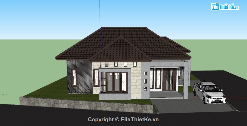 biệt thự 2 tầng file su,biệt thự 1 tầng sketchup,biệt thự 1 tầng,sketchup biệt thự 1 tầng