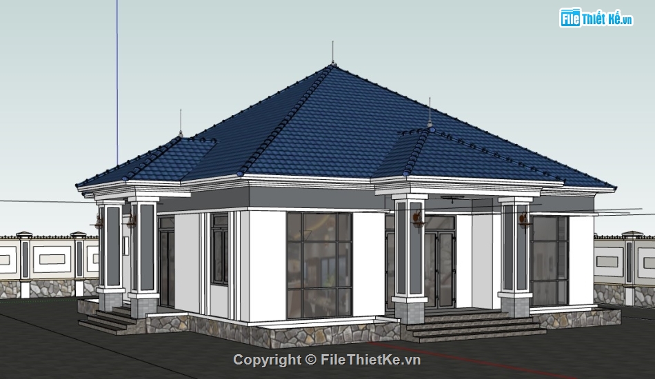 biệt thự 1 tầng,biệt thự sketchup,sketchup biệt thự,sketchup biệt thự 1 tầng