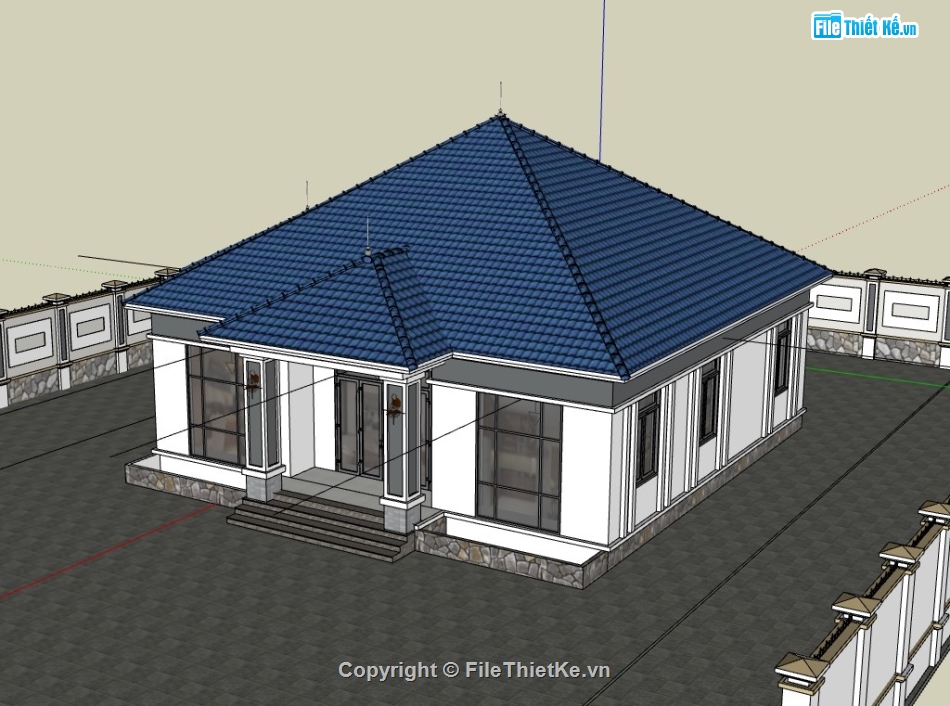 biệt thự 1 tầng,biệt thự sketchup,sketchup biệt thự,sketchup biệt thự 1 tầng