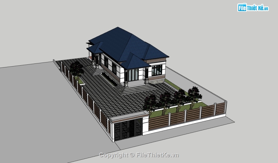 biệt thự 2 tầng,biệt thự sketchup,su biệt thự