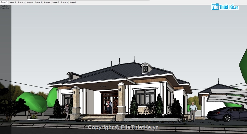 Biệt thự 1 tầng,Sketchup Biệt thự 1 tầng,model 3d Biệt thự 1 tầng,phối cảnh biệt thự 1 tầng