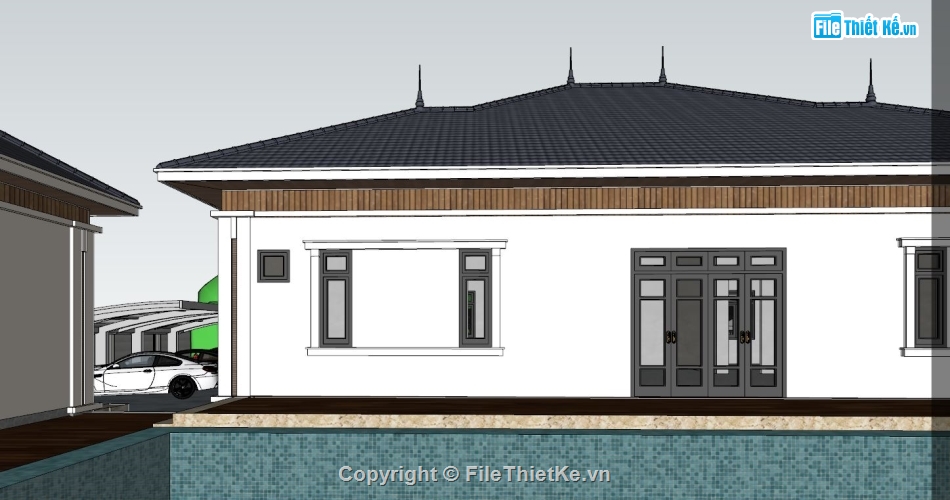 Biệt thự 1 tầng,Sketchup Biệt thự 1 tầng,model 3d Biệt thự 1 tầng,phối cảnh biệt thự 1 tầng