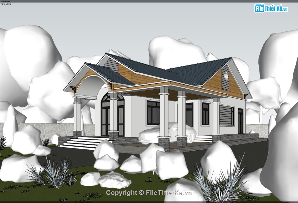 File su biệt thự mái thái,File sketchup mái thái 1 tầng,sketchup biệt thự 1 tầng,Model su biệt thự 1 tầng,Biệt thự 1 tầng mái thái