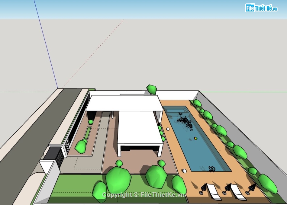 biệt thự 1 tầng,biệt thự sketchup,biệt thự nghỉ dưỡng,mẫu su biệt thự 1 tầng