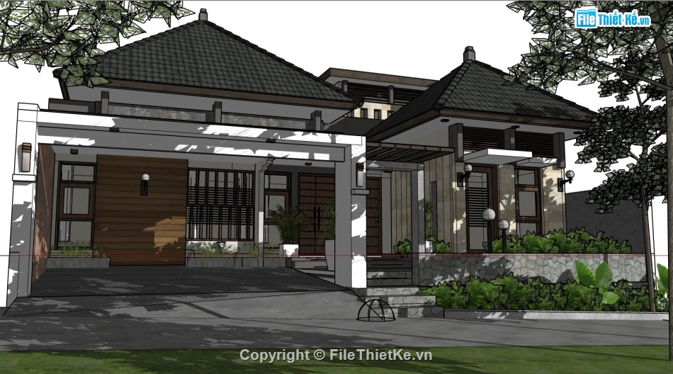 biệt thự sang trọng,biệt thự sketchup,sketchup biệt thự,sketchup biệt thự 1 tầng