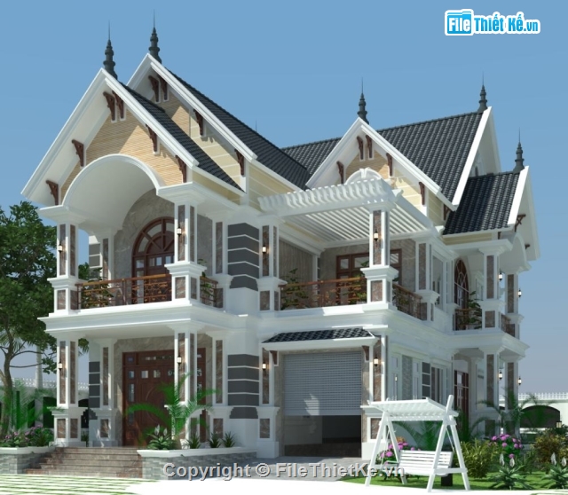 biệt thự đẹp,biệt thự sketchup,1 trệt 1 lầu,sketchup biệt thự,Sketchup biệt thự 2 tầng