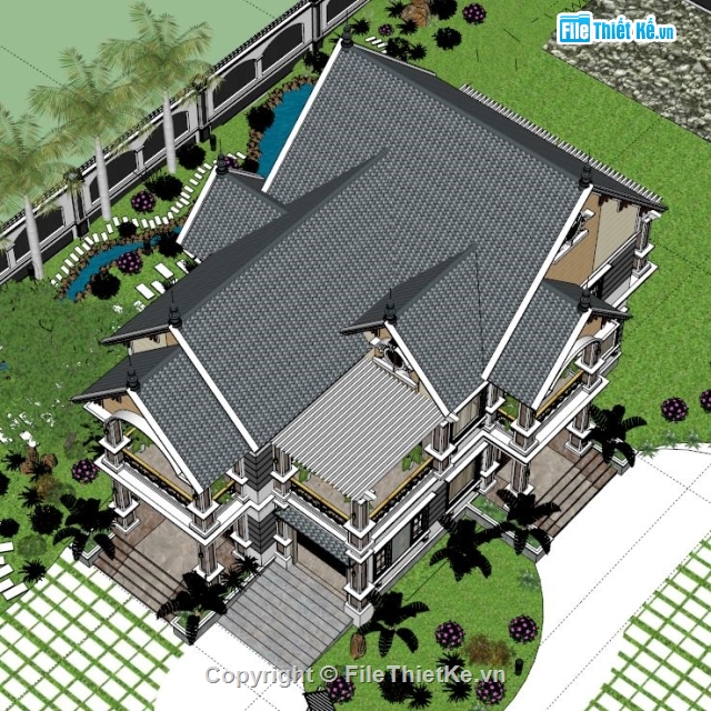 biệt thự đẹp,biệt thự sketchup,1 trệt 1 lầu,sketchup biệt thự,Sketchup biệt thự 2 tầng