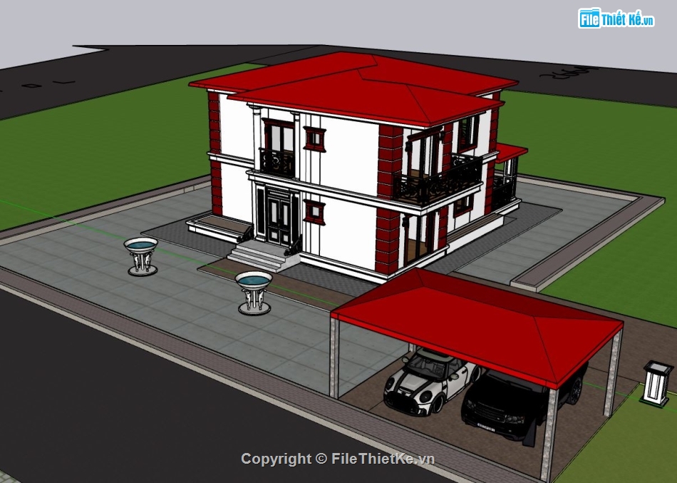 biệt thự 2 tầng,biệt thự sketchup,mẫu biệt thự 2 tầng đẹp,phối cảnh biệt thự 2 tầng