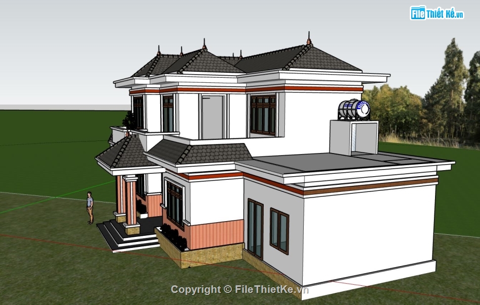 biệt thự 2 tầng,sketchup biệt thự 2 tầng,phối cảnh biệt thự 2 tầng,thiết kế biệt thự 2 tầng