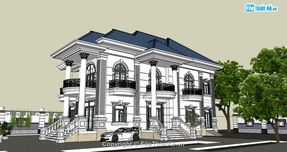 3d biệt thự 2 tầng sketchup,biệt thự 2 tầng sketchup,sketchup biệt thự 2 tầng