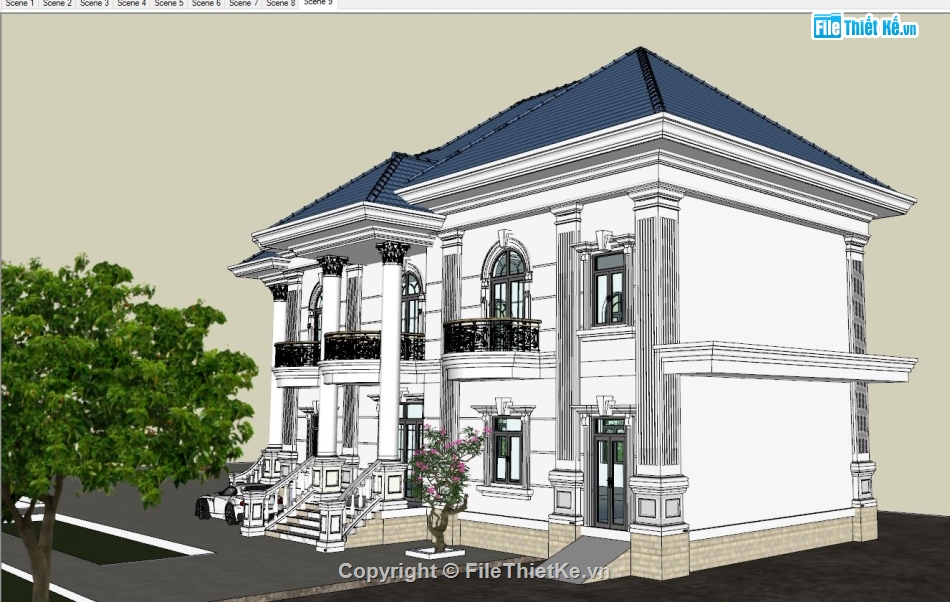 3d biệt thự 2 tầng sketchup,biệt thự 2 tầng sketchup,sketchup biệt thự 2 tầng