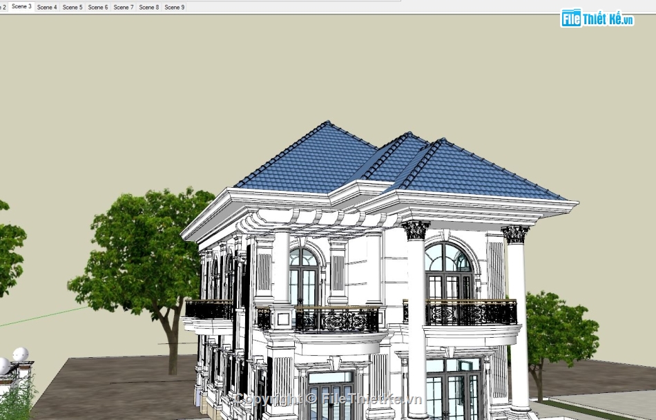 3d biệt thự 2 tầng sketchup,biệt thự 2 tầng sketchup,sketchup biệt thự 2 tầng