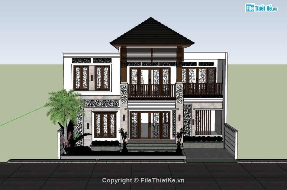 biệt thự 2 tầng,biệt thự sketchup,sketchup biệt thự,su biệt thự 2 tầng