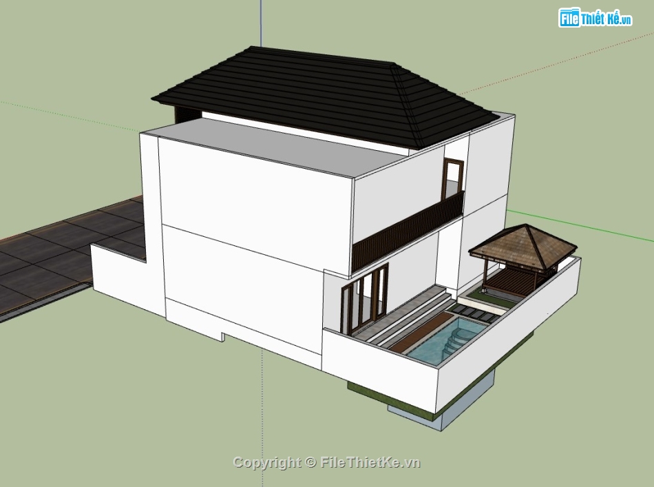 biệt thự 2 tầng,biệt thự sketchup,sketchup biệt thự,su biệt thự 2 tầng