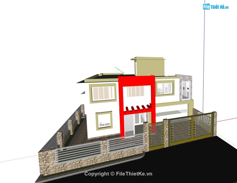 biệt thự 2 tầng,biệt thự sketchup,mẫu biệt thự 2 tầng đẹp,phối cảnh biệt thự 2 tầng