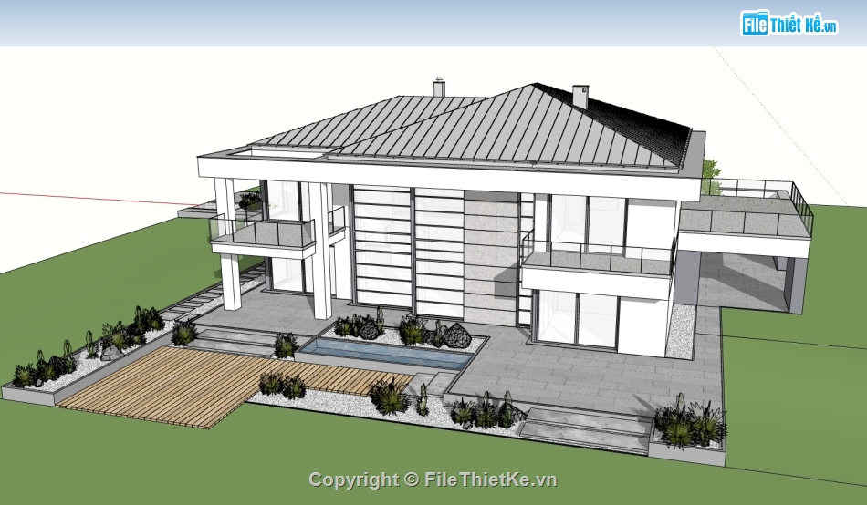 biệt thự 2 tầng sketchup,biệt thự 2 tầng file su,file su biệt thự 2 tầng,model su biệt thự 2 tầng