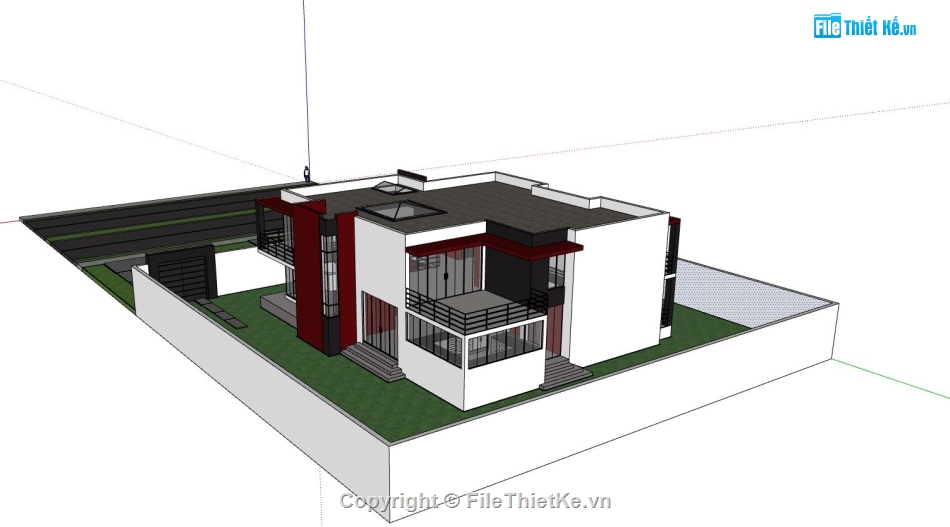 biệt thự 2 tầng,biệt thự sketchup,phối cảnh biệt thự 2 tầng,skethup biệt thự mái bằng