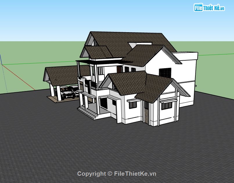 biệt thự 2 tầng,sketchup biệt thự,mẫu biệt thự 2 tầng đẹp,file su biệt thự 2 tầng