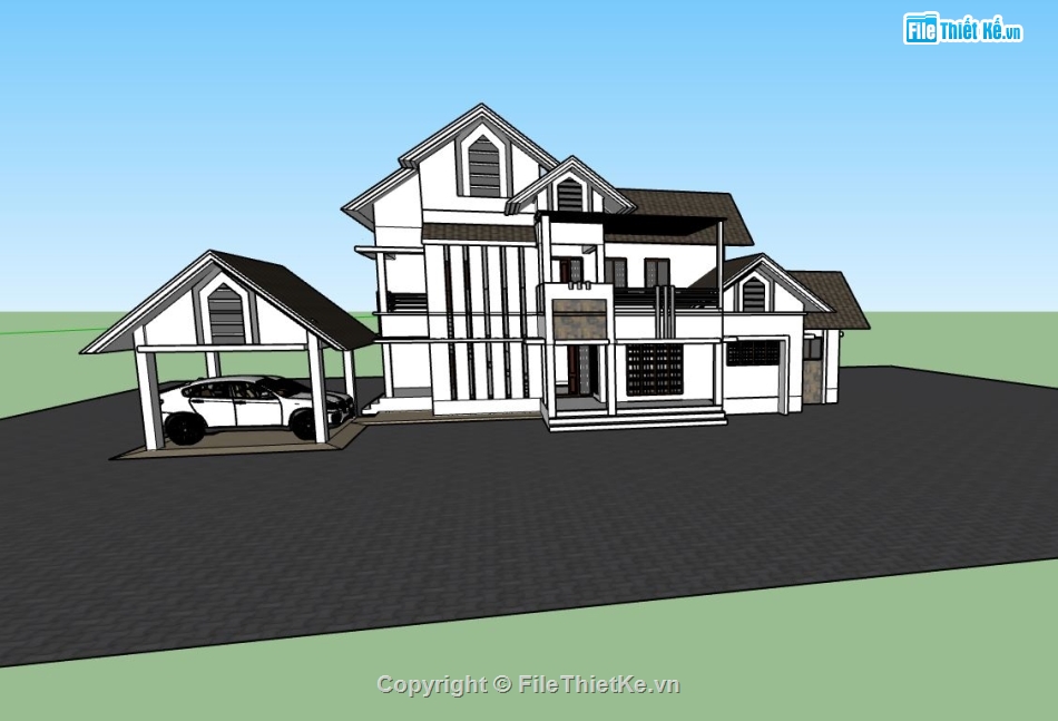 biệt thự 2 tầng,sketchup biệt thự,mẫu biệt thự 2 tầng đẹp,file su biệt thự 2 tầng