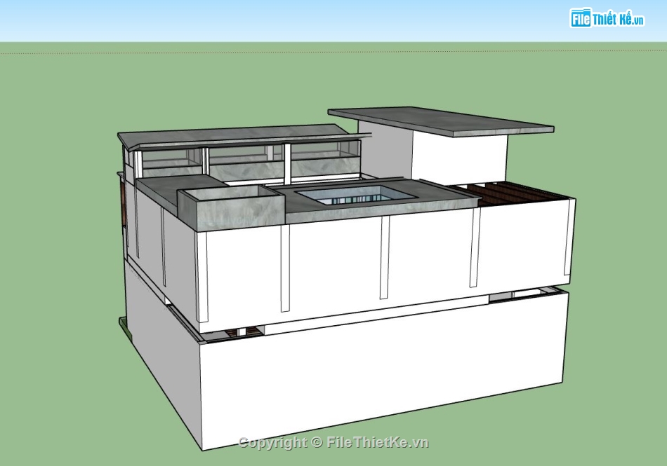 biệt thự 2 tầng,biệt thự sketchup,biệt thự mái bằng hiện đại,phối cảnh biệt thự,mẫu biệt thự đẹp