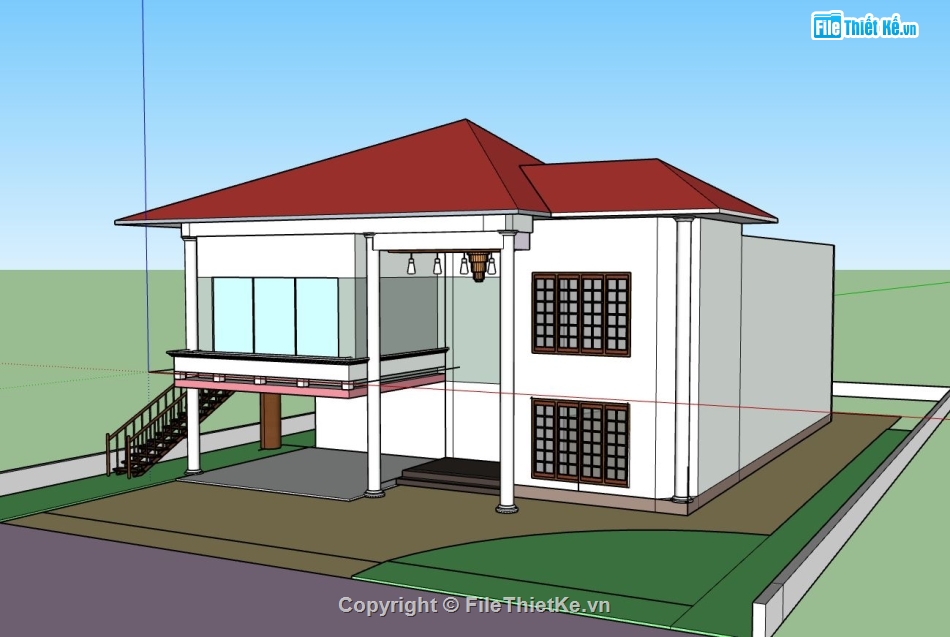 biệt thự 2 tầng,biệt thự sketchup,model su biệt thự 2 tầng,file biệt thự 2 sketchup