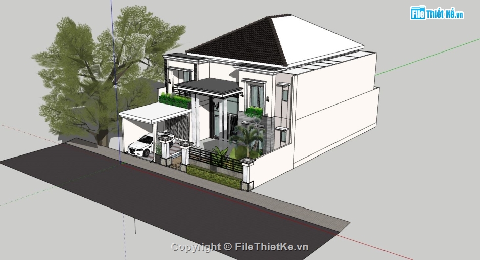 biệt thự 2 tầng,biệt thự sketchup,phối cảnh biệt thự 2 tầng