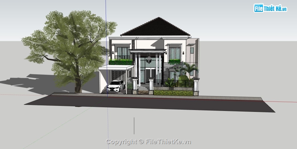 biệt thự 2 tầng,biệt thự sketchup,phối cảnh biệt thự 2 tầng