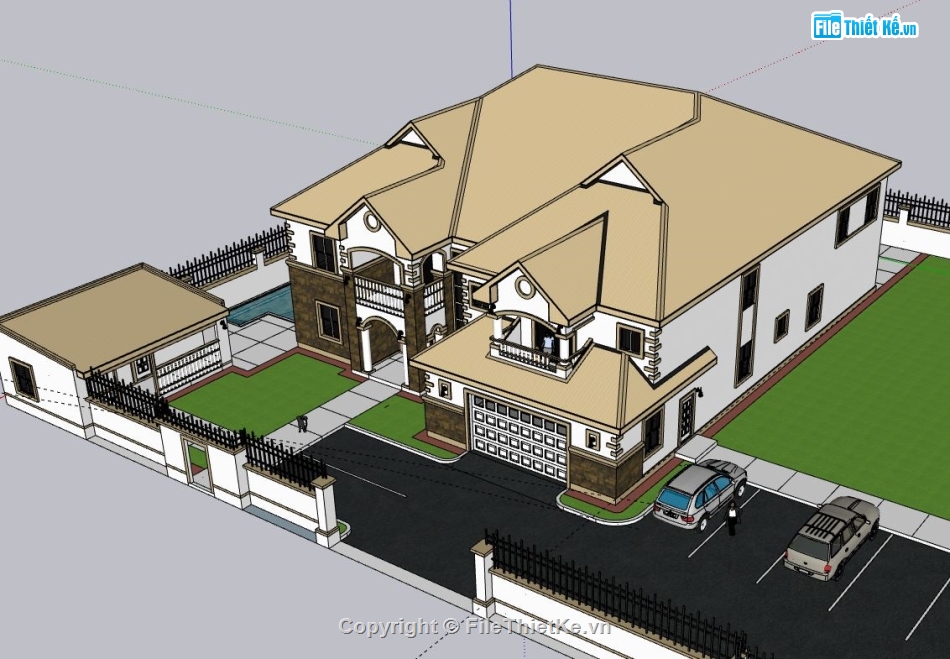 Biệt thự 2 tầng,model su biệt thự 2 tầng,sketchup biệt thự 2 tầng