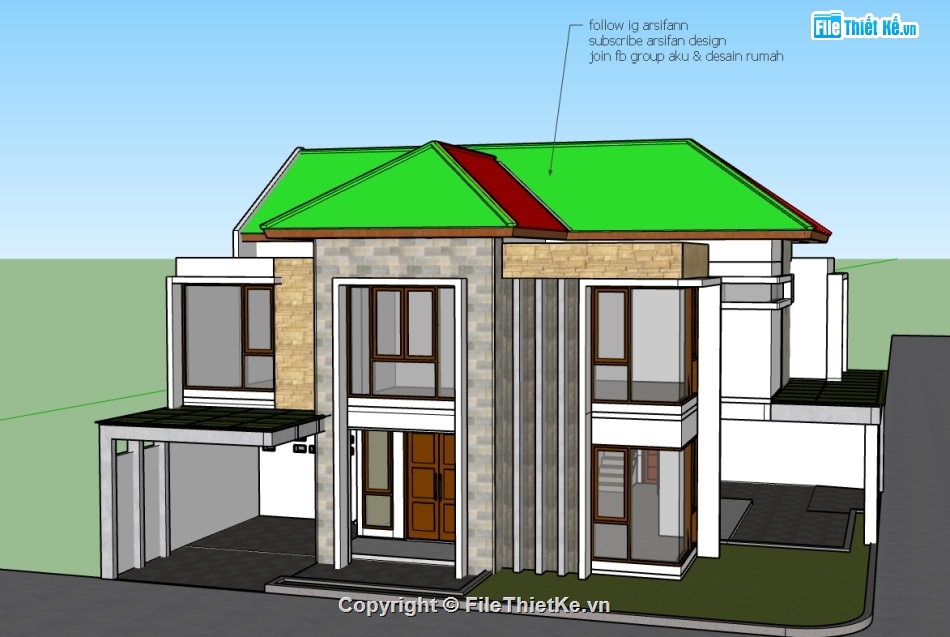 biệt thự 2 tầng,biệt thự 2 tầng sketchup,sketchup biệt thự 2 tầng,sketchup biệt thự