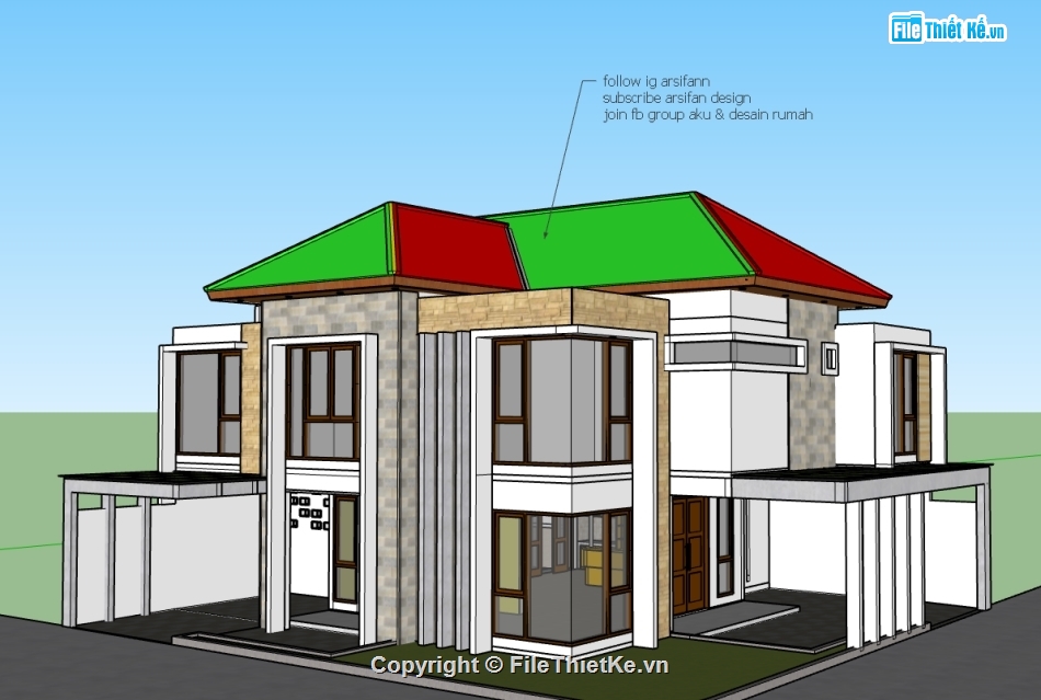 biệt thự 2 tầng,biệt thự 2 tầng sketchup,sketchup biệt thự 2 tầng,sketchup biệt thự