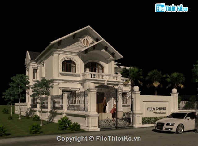 File sketchup biệt thự 2 tầng,File sketchup biệt thự 2 tầng cổ điển,File sketchup biệt thự