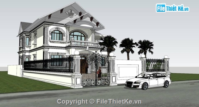 File sketchup biệt thự 2 tầng,File sketchup biệt thự 2 tầng cổ điển,File sketchup biệt thự