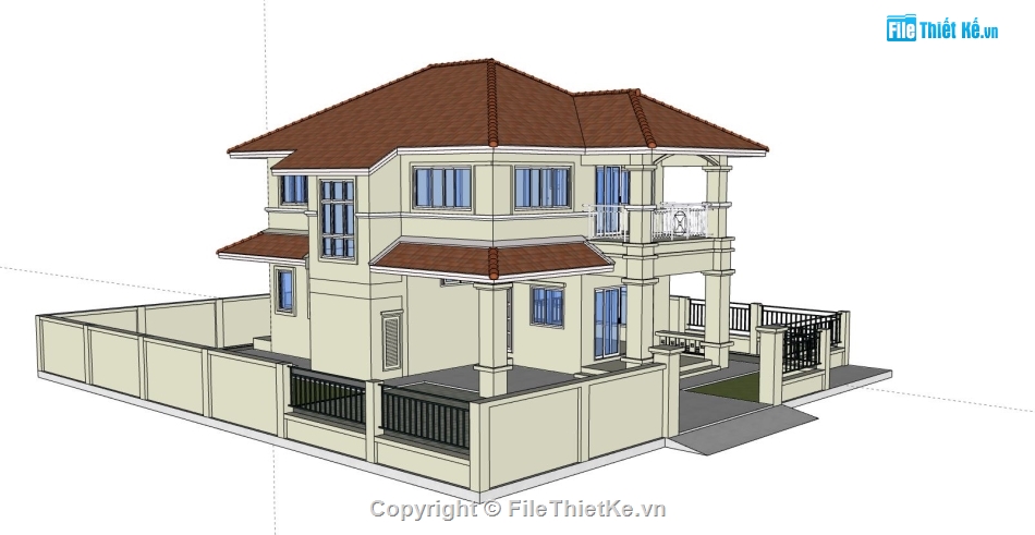 biệt thự 2 tầng,biệt thự sketchup,mẫu biệt thự 2 tầng đẹp,phối cảnh biệt thự 2 tầng