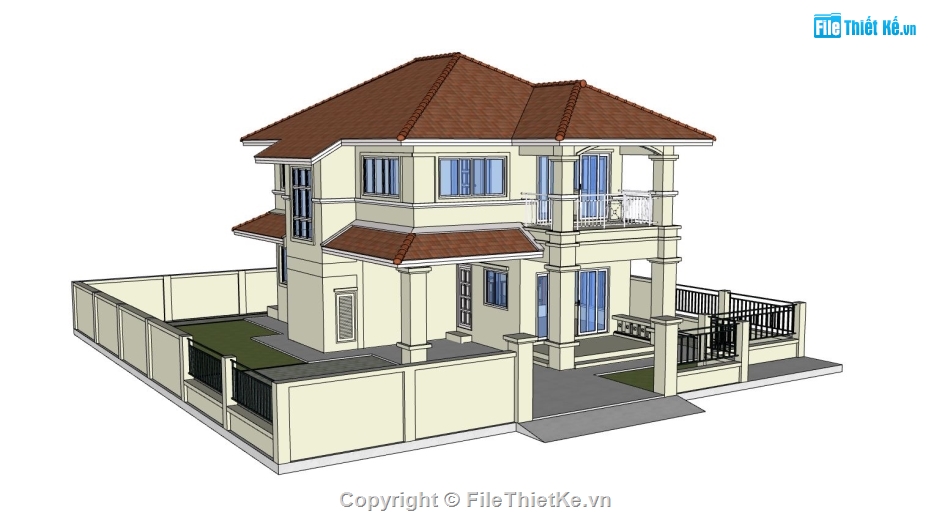 biệt thự 2 tầng,biệt thự sketchup,mẫu biệt thự 2 tầng đẹp,phối cảnh biệt thự 2 tầng