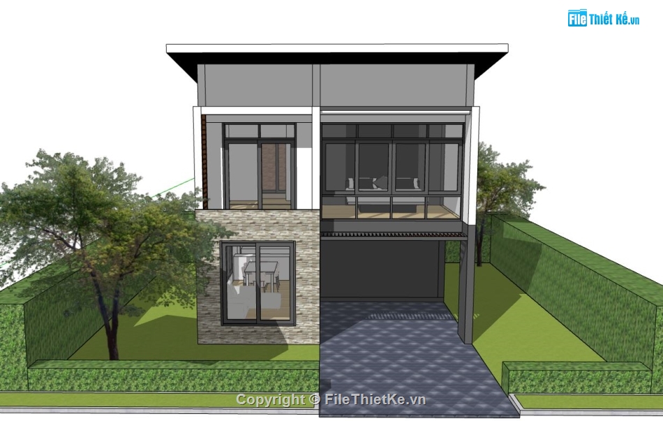 biệt thự 2 tầng,biệt thự sketchup,File sketchup biệt thự 2 tầng,mẫu biệt thự 2 tầng