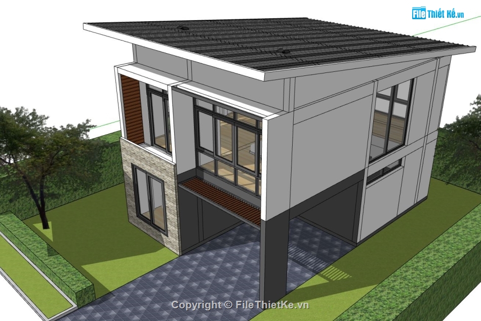 biệt thự 2 tầng,biệt thự sketchup,File sketchup biệt thự 2 tầng,mẫu biệt thự 2 tầng