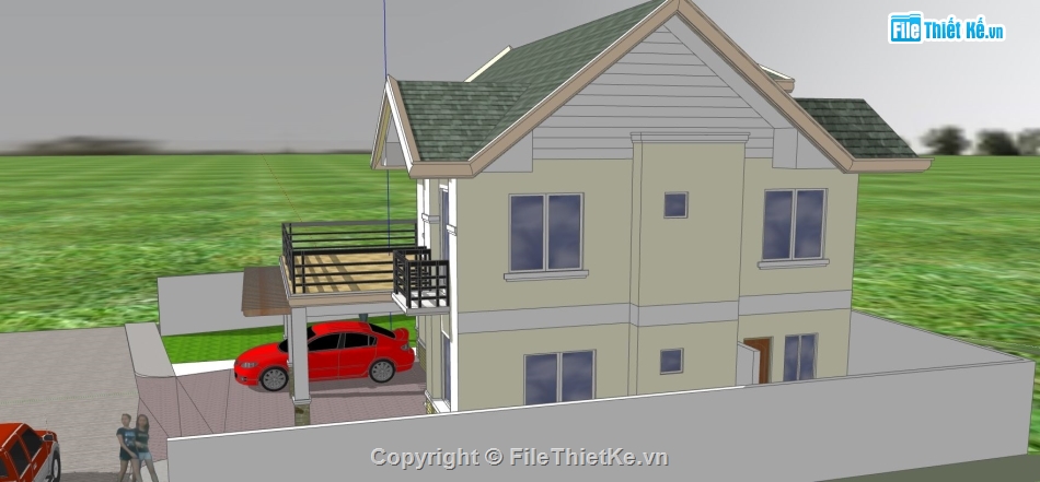 biệt thự 2 tầng,biệt thự sketchup,phối cảnh biệt thự 2 tầng,mẫu biệt thự mái thái