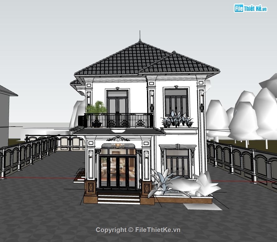 biệt thự sketchup,biệt thự 2 tầng,biệt thự đẹp