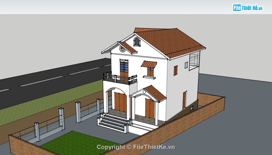 biệt thự 2 tầng,biệt thự sketchup,mẫu sketchup biệt thự 2 tầng,phối cảnh biệt thự 2 tầng