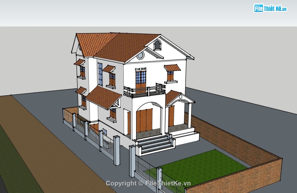 biệt thự 2 tầng,biệt thự sketchup,mẫu sketchup biệt thự 2 tầng,phối cảnh biệt thự 2 tầng