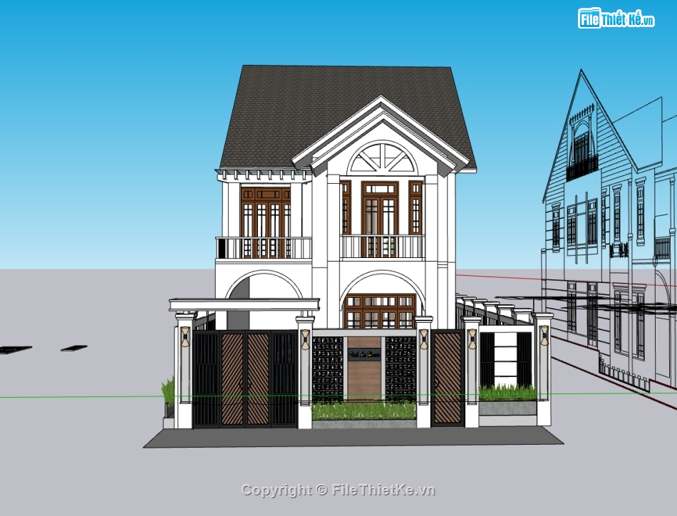biệt thự 2 tầng,biệt thự sketchup,su biệt thự,sketchup biệt thự