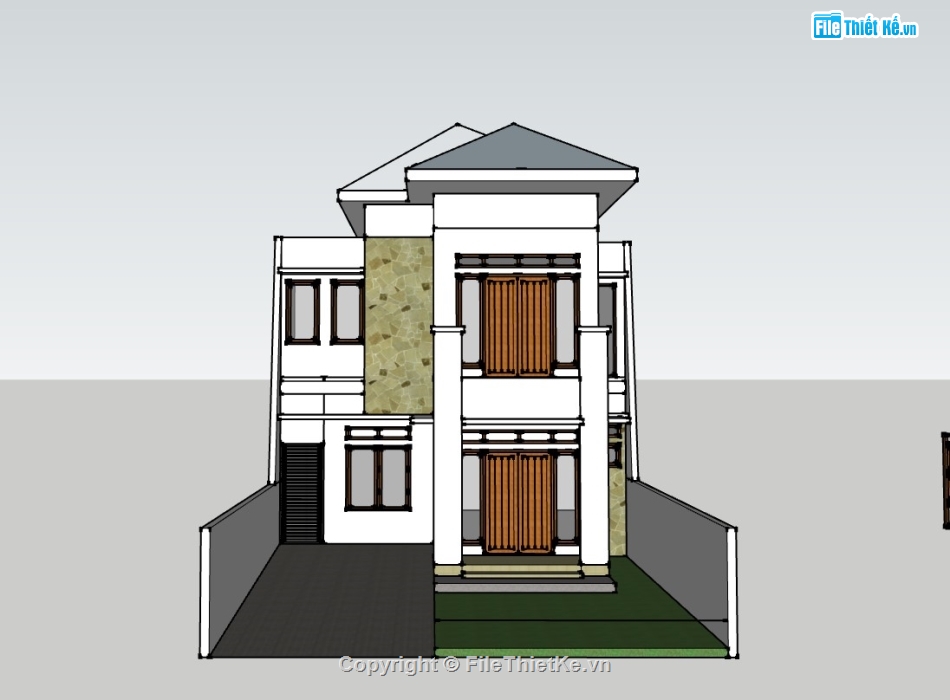 biệt thự 2 tầng,su biệt thự,sketchup biệt thự