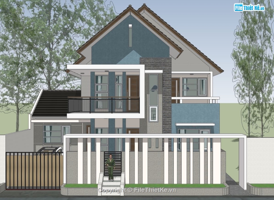 biệt thự 2 tầng,sketchup biệt thự 2 tầng,phối cảnh biệt thự 2 tầng,thiết kế biệt thự 2 tầng,mẫu biệt thự 2 tầng