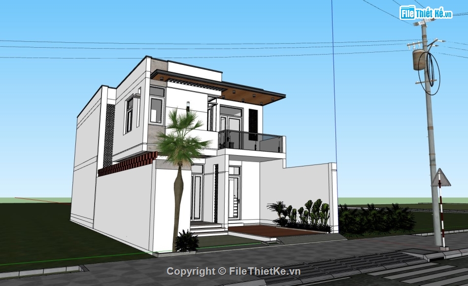 sketchup biệt thự 2 tầng,model su biệt thự 2 tầng,biệt thự 2 tầng hiện đại,phối cảnh biệt thự 2 tầng