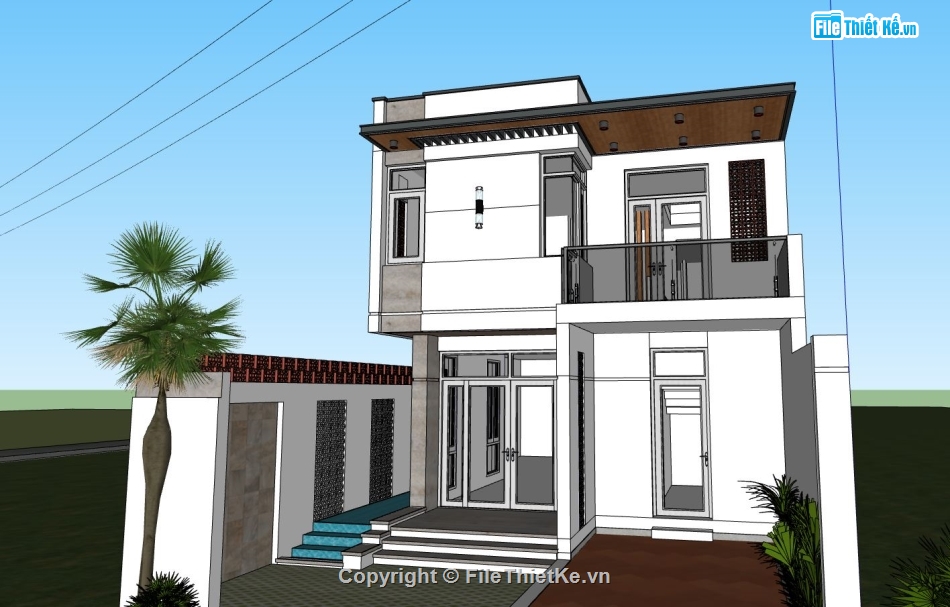 sketchup biệt thự 2 tầng,model su biệt thự 2 tầng,biệt thự 2 tầng hiện đại,phối cảnh biệt thự 2 tầng