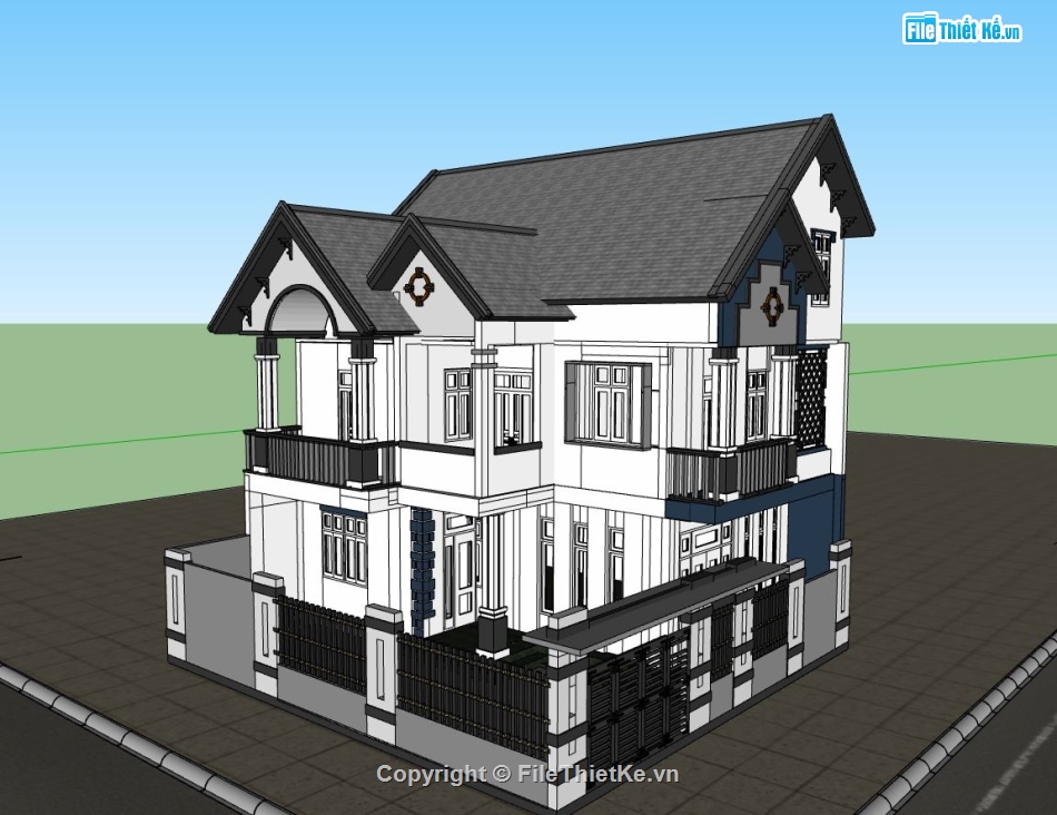 biệt thự 2 tầng,biệt thự sketchup,model su biệt thự 2 tầng,phối cảnh biệt thự 2 tầng