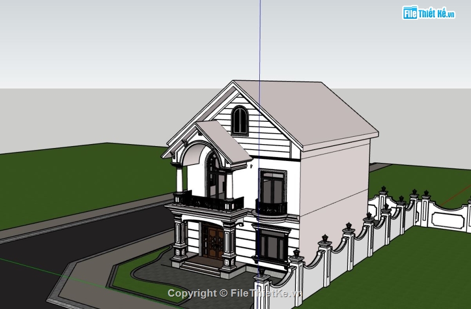 biệt thự 2 tầng,phối cảnh biệt thự 2 tầng,file sketchup biệt thự 2 tầng,mẫu biệt thự sang trọng